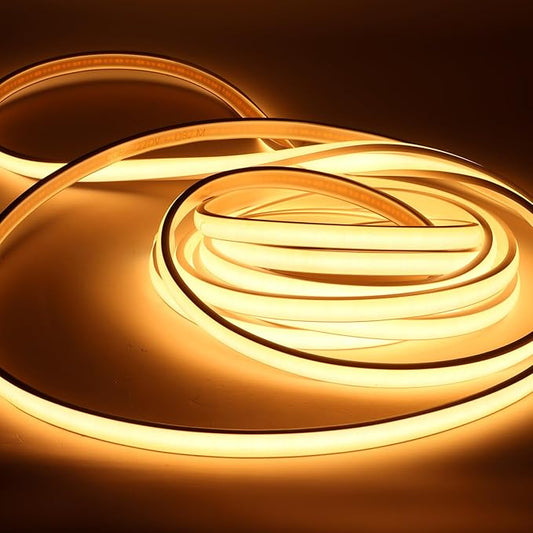 Flexible COB LED Strip Lights, Waterproof LED Light Strip, 5m Bendable Warm White Strip for Mirror, Desk, and Furniture Lighting (Warm White, 16.4ft)