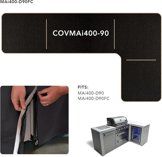 Mont Alpi 400 COVMAi400-90 L-Shaped 4-Burner Heavy Duty All Weather Water Resistant 82" x 50" Full Black Grill Cover for MAi400-D90 and MAi400-D90FC Stainless Steel Modular Outdoor Kitchen BBQ Islands