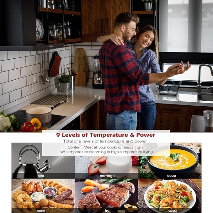 Electric Cooktop 2 Burners 220V~240V, Built-in 12 Inch Ceramic Burners, Double Glass Stove Top, Apartment Size Electric Radiant Cooktop with Hard Wire,3000W,No Plug
