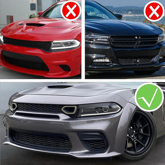 Front Bumper LED Grille Lights for 2015-2022 Dodge Charger SRT/Scat Pack Pig Nose Switchback Grille Lamps Fog with Red LED Daytime Running Light DRL & Turn Signal (Red Lens)