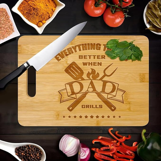 Best Dad Ever Gifts, BBQ Bamboo Cutting Board, Dads Christmas Gifts from Daughter Son, Cool Birthday Gifts for Stepdad, PaPa, Daddy, Father 12.2"L x 8.7"W x 0.4"Th