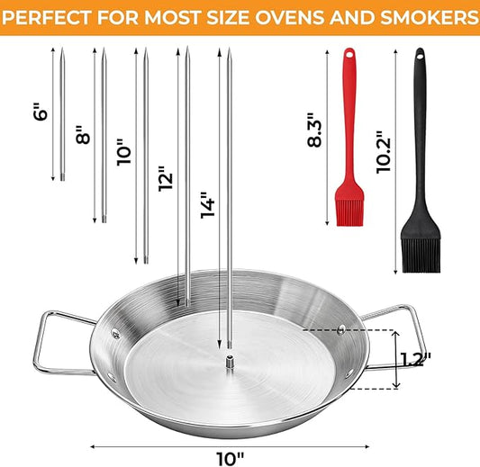 Noamus Al Pastor Skewer for Grill, 304 Stainless Steel Vertical Skewer, Brazilian Spit Stand with 5 Removable Spike (6"/8"/10"/12"/14")&Brushes for Shawarma Kebabs Tacos BBQ Smoker Kamado Oven Dish