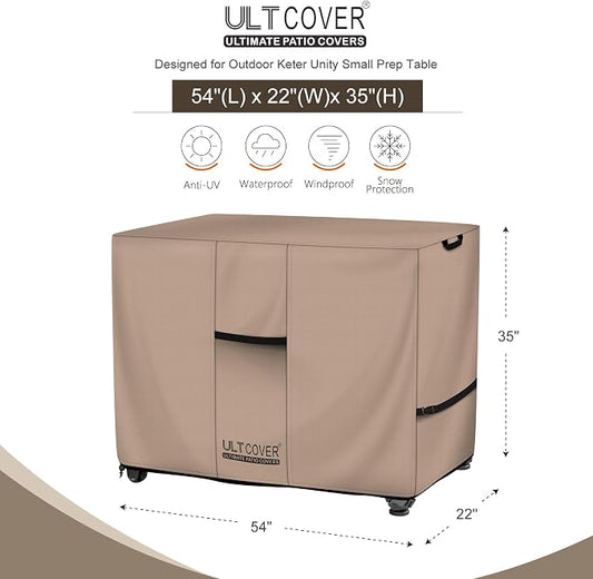 ULTCOVER Waterproof Prep Table Cover for 52 Inch Keter Unity XL Portable Table, Outdoor Storage Cabinet Prep Station Cover 54L x 22W x 35H inch