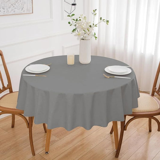 NLMUVW Round Vinyl Tablecloth with Flannel Backing 54 Inch, 100% Waterproof Small PVC Table Cloth Oil Proof Wipe Clean Table Cover for Dining Party Camping Outdoor, Dark Grey