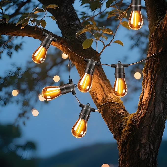 Outdoor Solar String Lights 49FT 15, Shatterproof & Waterproof LED Patio Lights with Remote, Dimmable & Timer Functions, 2700K Warm White Commercial Grade Decorative Hanging Lights