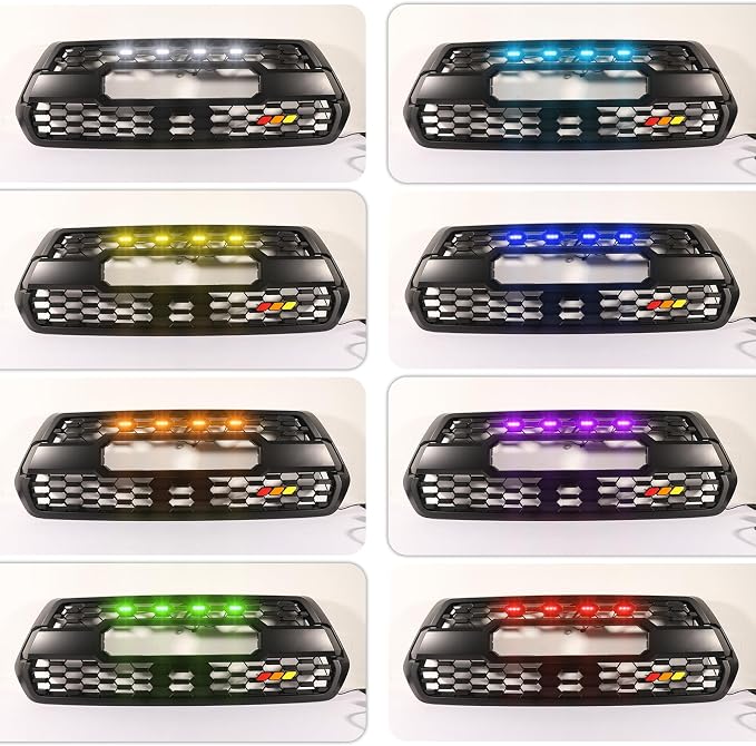 RGB Led Grill Lights Fit for Toyota Tacoma 2015-2023 TRD-Pro Emblems | Aftermarket Trd-pro Grills Grille tacoma lights+1pcs Emblem 4pcs ,20colors