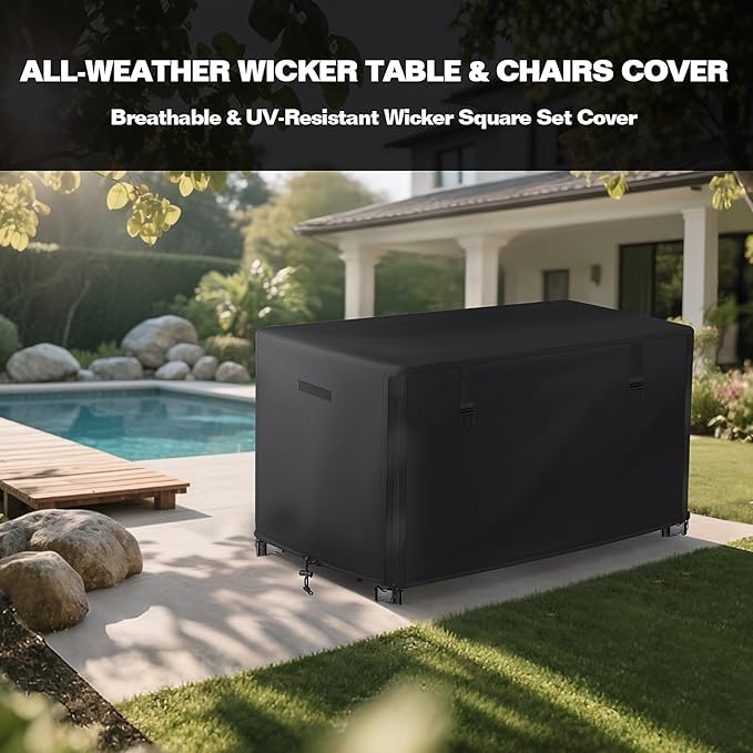 7 Piece Outdoor Bar Height Dining Set Cover with Split Zipper, Heavy Duty 600D Oxford Fabric Outdoor Bar Cover for 6 Person 60'' Long Outdoor Wicker Bar Height Dining Set, 60"L X 41"W X 41"H