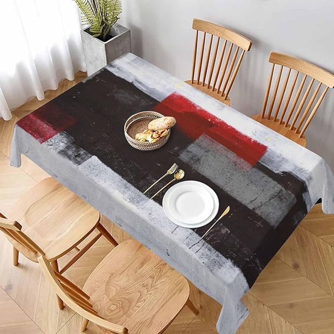 Tablecloth Black White Red Graffiti Table Cloth Rectangle Table 60 x 84 Inch Modern Classic Art Painting Rectangle Unique Creative Kitchen Decorations for Home Dinner Party