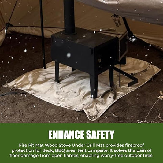20"x 20" Fire Pit Mat - Fireproof & Heat Resistant Wood Stove Mat for Deck, Patio, Lawn - Fiberglass Insulation Floor Protector for Camping, BBQ, Tent Stoves