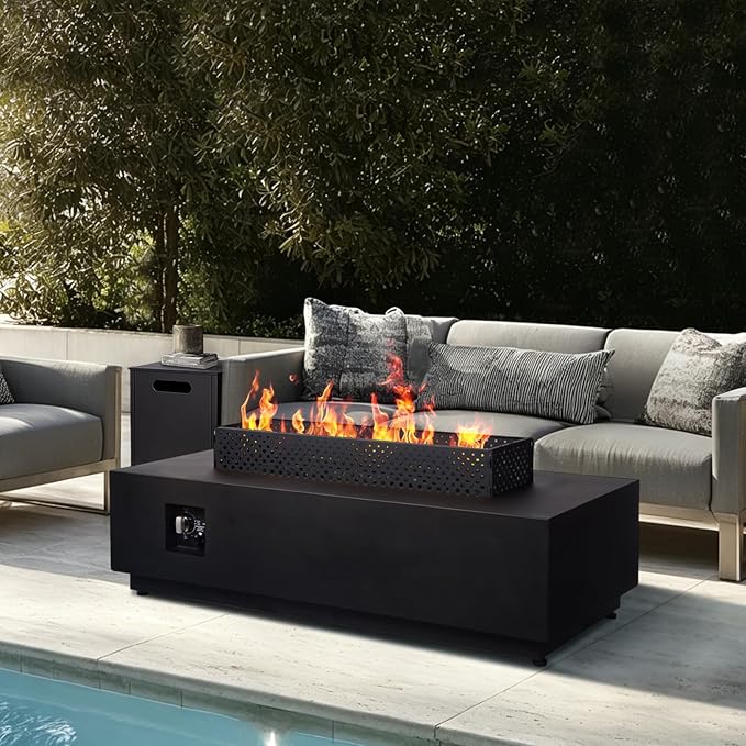 48-inch Fire Pit Table W Tank Table,CSA Certified,Propane Fire Pit W Lava Rocks,Wind Guard and Cover,Baking Pan,50000 BTU 3 in 1 Outdoor Heater for Deck Garden