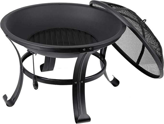 22 Inches Portable Fire Pit Outdoor Wood Burning Steel Lightweight BBQ Grill Firepit Bowl with Log Grate&Poker for Outside Patio Campfire Bonfire Backyard