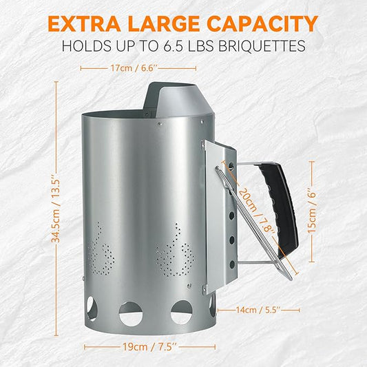 onlyfire Charcoal Chimney Starter, Round BBQ Chimney Starter for Charcoal Grills Barbecue Fire Starter with Heat Shield & Stay-Cool Handle, Sturdy and Easy to Use BBQ Grill Tools for Quickly Lighting