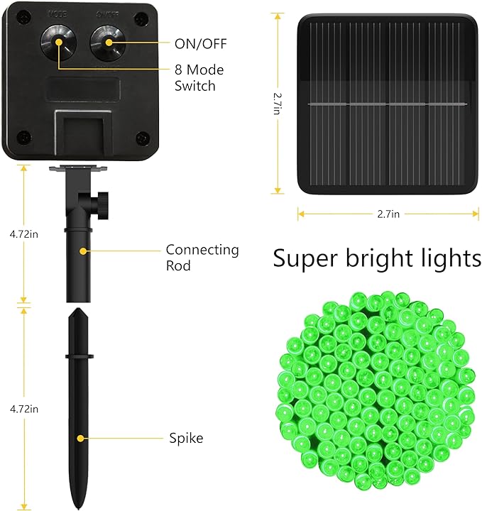 Flechllary Solar String Lights for Outside, 39Ft 100 LED Solar String Lights Outdoor with 8 Modes,Solar Lights for Outside Waterproof for Yard, Fence,Balcony, Party,Christmas Tree Decorations (Green)