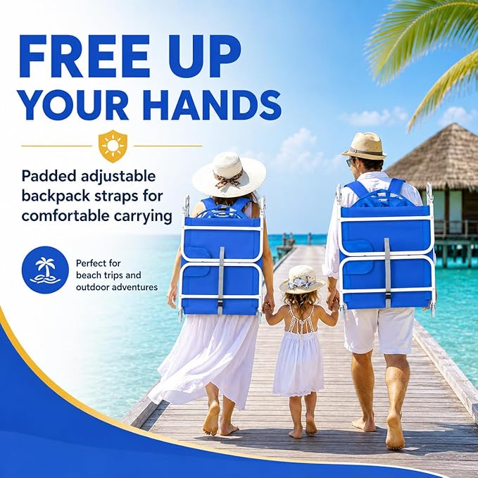 Backpack Beach Tanning Lounge Chair with Canopy Shade Face Hole Padded Adjustable Washable, 6 Position Layout Chair for Outside Sunbathing Poolside Lawn, UPF 50+ Wind-Resistant Sun Shade, 2Pack