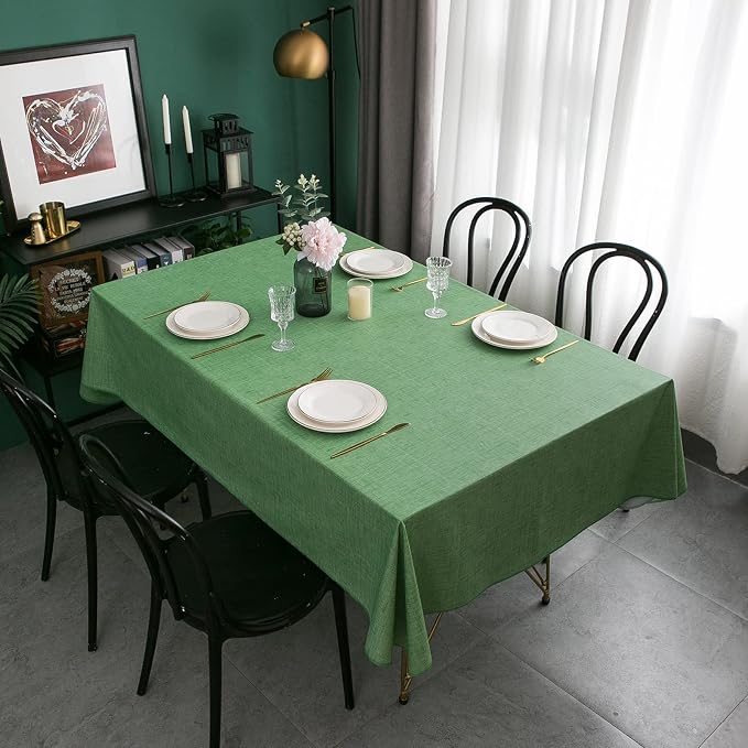 LIBERECOO Vinyl Tablecloth with Flannel Backing, Grass Green, Waterproof, Stain-Resistant, Easy-Clean Table Cover for Holiday, Dining, Kitchen, and Outdoor Use, 60" x 102" Rectangle