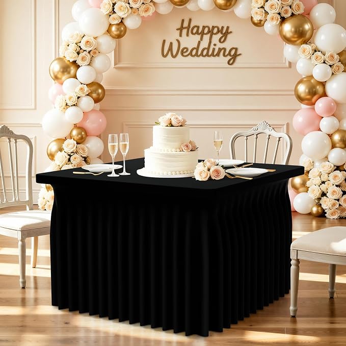 Smiry Spandex Elastic Fitted Table Cloth Skirt for 4FT Square Table | Stretch Washable Table Cloth, Banquet Table Cover for Wedding, Party, Indoor & Trade Shows, (Black, 42Lx42Wx30H)