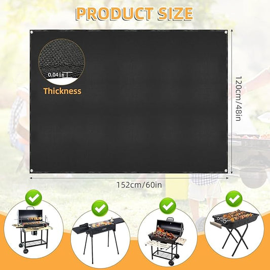 Under Grill Mat for Outdoor Grilling, 60 x 48 inches Double-Sided Fireproof Waterproof BBQ Protector for Deck and Patio Under Grill Mat for Outdoor BBQ