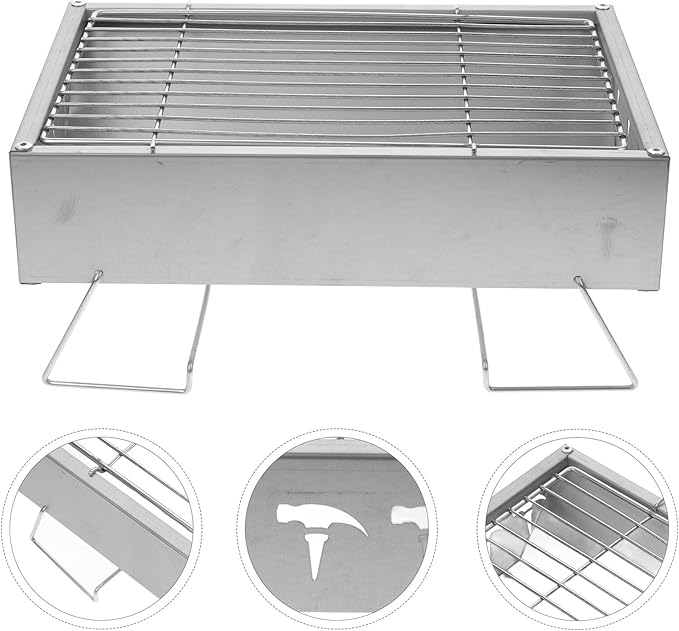 INOOMP Foldable Stainless Steel Bbq Grill Rack Outdoor Charcoal Barbecue Cooking Stove for Camping Hiking Picnic 36x26.5x17.5cm Portable Grill Tool