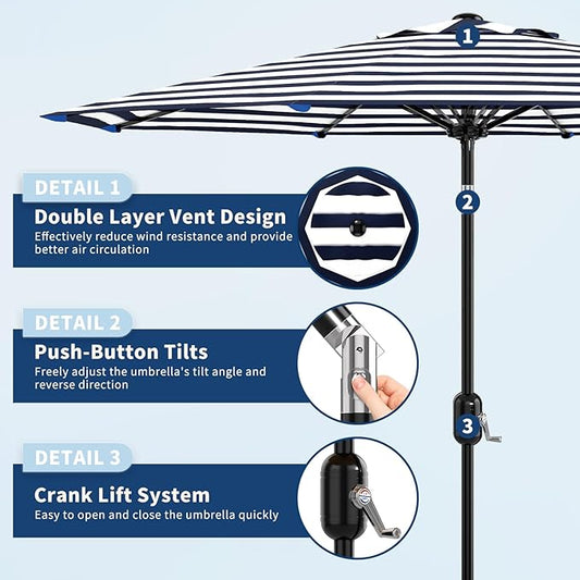 GarveeLife 9FT Patio Umbrella Outdoor, Table Umbrella with Push Button Tilt and Crank, 8 Sturdy Ribs UV Protection Waterproof for Garden, Pool, Market, Deck