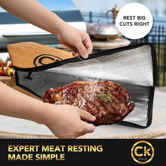New Extra LARGE Collapsible BBQ Prep Tub with LOCKING LID & Meat Resting Bag - BPA Free Cutting Board with Lid, Leak Free, Strong Drain Hole for Meal Prep, Marinating, Grilling & Food Storage (Black)