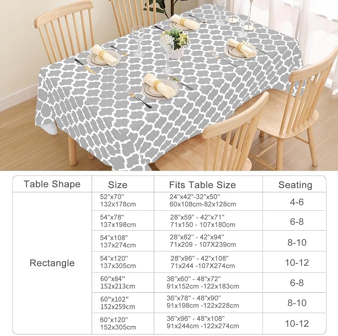 Smiry Rectangle Tablecloth, Waterproof Vinyl Tablecloths with Flannel Backing for Rectangle Tables, Wipeable Spillproof Plastic Tablecloth for Dining, Camping, Indoor and Outdoor (60"x84", Light Grey)