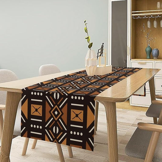 Vintage African Geometric Tribal Table Runner Colorful Abstract Africa Traditional Mud Pattern Seasonal Summer Holiday Dinner Runner for Farmhouse Dinner Table Party Decor 13x120in