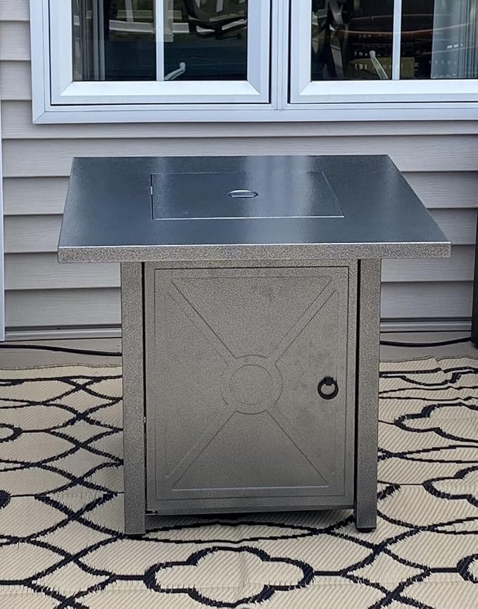 R.W.FLAME 28'' Propane Fire Pit Table, 40,000 BTU, Portable, with Lava Racks, Lid, Rain Cover, Smokeless for Outside Paito/Garden/Backyard