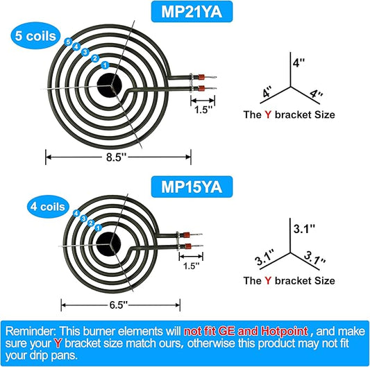 S-Union 4 Pack MP22YA Electric Range Burner Element Unit Set - 2 pcs MP15YA 6" and 2 pcs MP21YA 8" Replacement for Hardwick & Kenmore & Maytag & Norge & Whirlpool Electric Range Stove