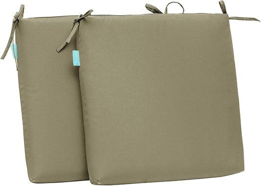 QILLOWAY Outdoor Indoor Seat Cushions, Square Foam Dining Chair Pads,All Weather, 17"x17"x3",2 Count (Beige)