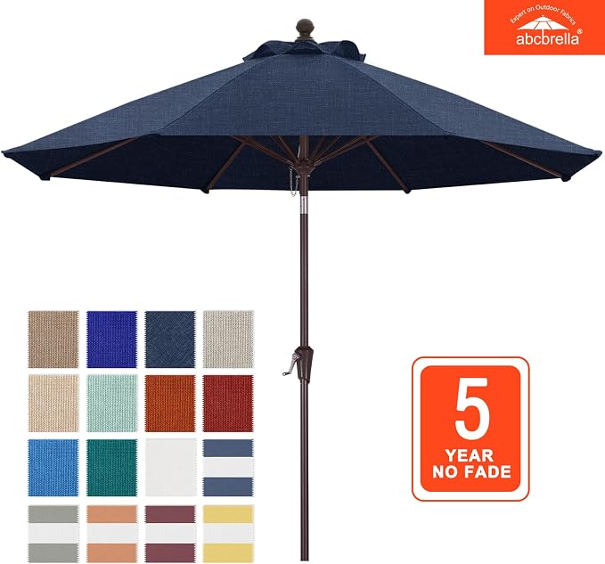 ABCCANOPY OLEFIN® 5-Year No Fading 9FT Outdoor Patio Umbrella(Navy) | Fade & UV Resistant Fabric,8 Fiberglass Ribs,Wind Vent,Crank Lift & Tilt,Outdoor Table Umbrella for Deck,Backyard,Yard