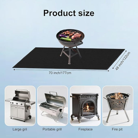 LETITIN Under Grill Mat for Outdoor Grill & Fire Pit, Black, Fireproof & Heat Resistant Fiberglass, Waterproof, Oil-Proof (70x48 Inch)