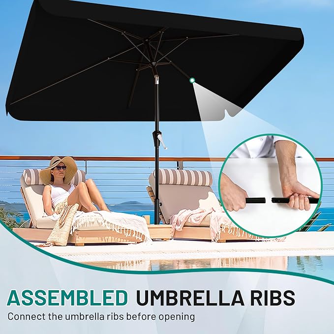 AreShark 6.5 x 10 FT Rectangular Valance Patio Umbrella, Outdoor Umbrella with Tilt and Crank, Market Table Umbrellas W/ 6 Ribs UV Protection for Garden, Deck, Backyard and Pool, Black