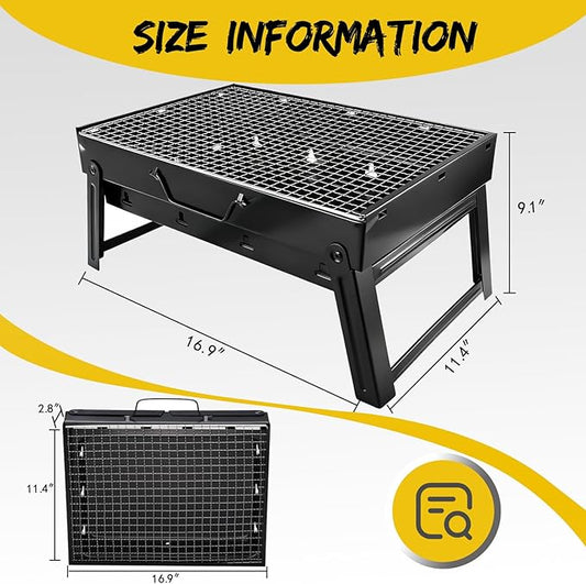 Barbecue Grill, Portable BBQ Charcoal Barbecue with Rack Wire Meshes Portable Household Charcoal Grills for Outdoor Grilling (16.9"X11.4"X9.1")