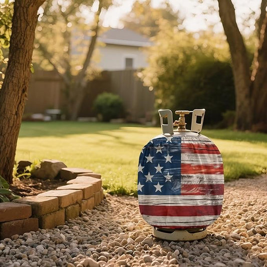 American Flag Dual Propane Tank Cover 20lb, Outdoor Heavy Duty Waterproof Windproof Gas Tank Cylinder Cover with Elastic Brand Fits Standard 20lb Cylinder