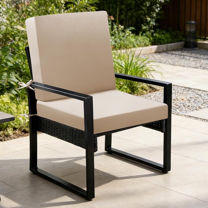Outdoor Chair Cushions Set of 2, 19x19x3 Inch Waterproof & Fade Resistant Patio Furniture Seat Cushions with Ties, Square Outdoor Dining Chair Cushions for Lawn, Garden, Deck & Yard, Beige