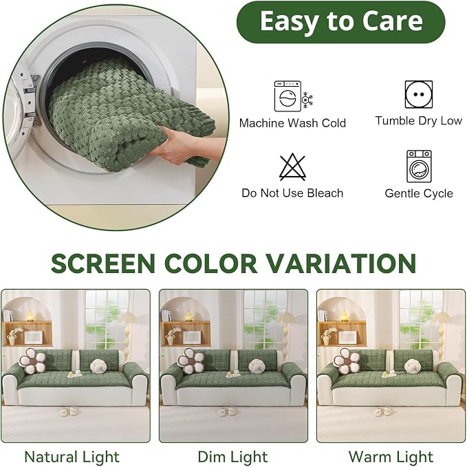 OstepDecor Couch Cover for Dogs, Washable Non Slip Sofa Cover for Pets | Soft Couch Covers for Sofa, Loveseat and Sectional, Furniture Protector Against Pet Hair & Dirt (35.4" x 70.9", Green)