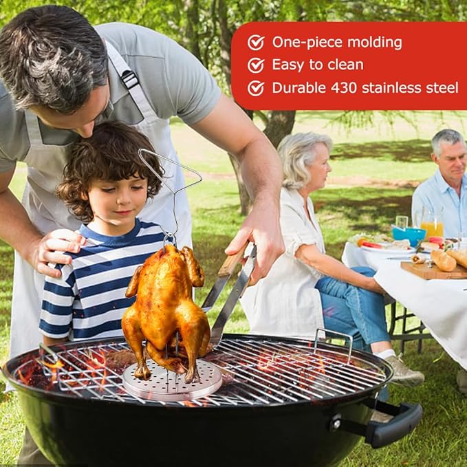 Stainless Steel Turkey Fryer Stand Kit,Turkey Rack,Vertical Turkey Roasting Stand with Chrome Finish Wire Handle Lifter Hook for Deep Fry Grill Oven BBQ
