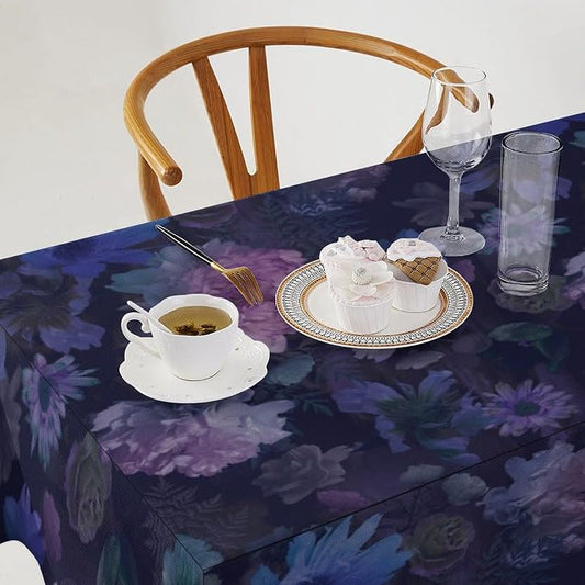 Vintage Flower Tablecloth, Gothic Garden Dark Florals Rustic Roses Boho Botanical Plant Water Resistant Wipeable Table Cover for Picnic Party Holiday Kitchen Dinner Table 55"x55"