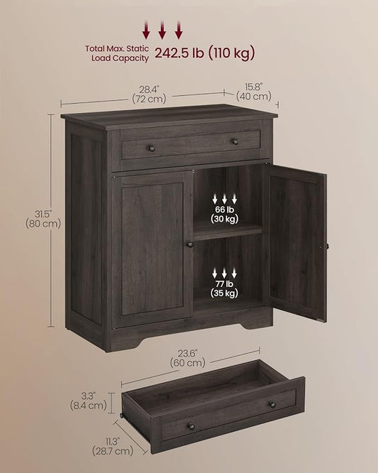 VASAGLE Siren Collection - Buffet Cabinet, Farmhouse Coffee Bar Cabinet with Drawer,Adjustable Shelf, Double Doors, Sideboard, 15.8 x 28.4 x 31.5 Inches, Taupe Brown ULSC521TA01S