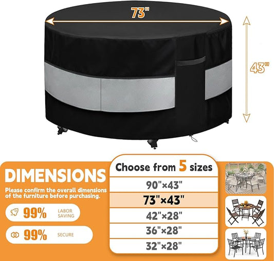 Round Patio Bar Height Table and Chair Cover Black Grey Waterproof Up to 10000pa for 73 x 43 Inch Outdoor Round Furniture Set Covers Patio Set Covers