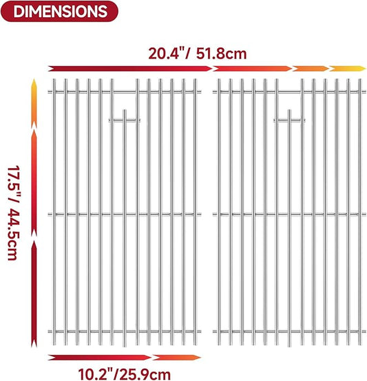 17.5" D x 20.5" W Grill Grates Replacement for Spirit S - 220 (2013-2017),Silver Stainless Steel Grill Grate for Weber Spirit II 200 Series,2Pack Grill Grates for Weber 46010074