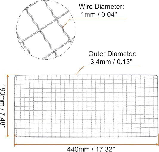 HARFINGTON Square BBQ Grill Net 17.3"x7.5" Stainless Steel Cross Wire Barbecue Mesh Mat for Baking Smoking Charcoal Grilling Roasting