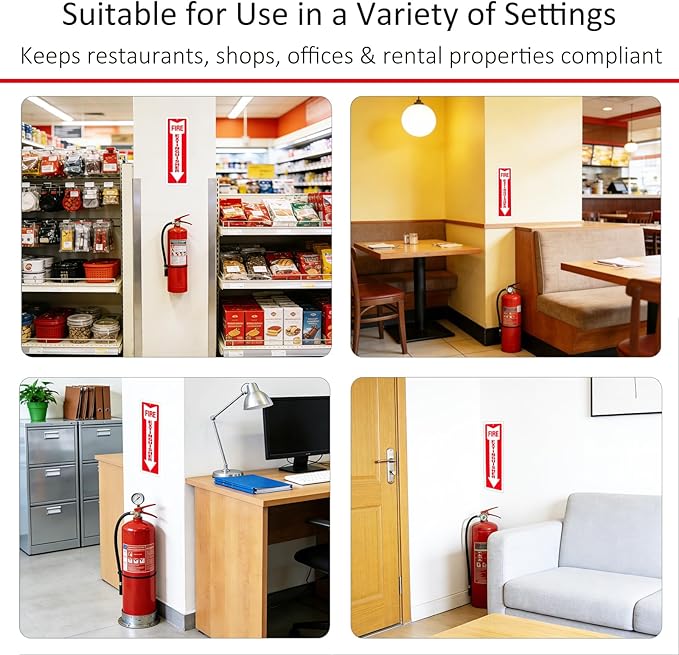 (4 Pack) Self-adhesive Fire Extinguisher Sign, 12" x 4" Durable Plastic Fire Extinguisher Sticker for Business and Home Use, Indoor, Outdoor, 20 Mil Thick PVC Safety Signs, Weather-resistant, No Fade, Easy to Install