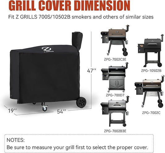 Z GRILLS Pellet Grill Cover 54 Inch | Official Genuine | Upgraded 600D Polyester Fabric, Heavy Duty, Waterproof, Weather Resistant Full Length Grill Cover for 700 Series Pellet Smoker