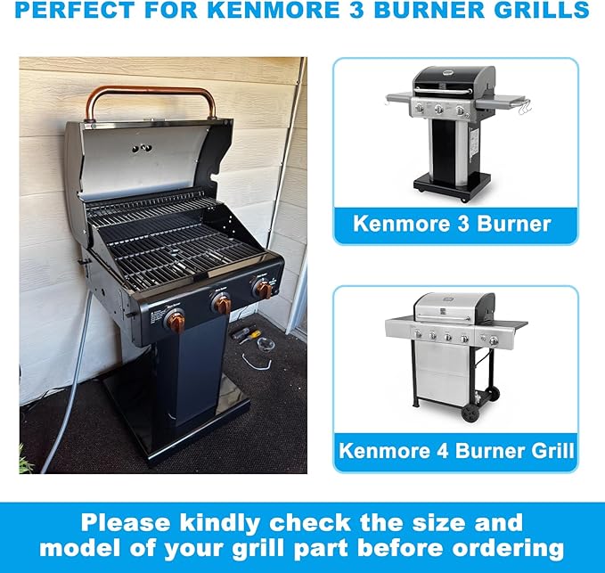 Grill Replacement Parts for Kenmore 3-Burner Gas Grills 146.23678310 146.29162310 146.23674310 146.23673310, Stainless Steel Heat Plates Grill Burners and Crossover Tube for Kenmore Accessories