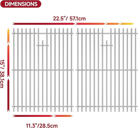 15''D x 22.5''W Grill Grates Replacement for Weber Spirit 200 Series,Silver Stainless Steel Grill Grate for Weber Part Numbers 7521,2Pack Grill Grates for Kenmore Models: 141.15221