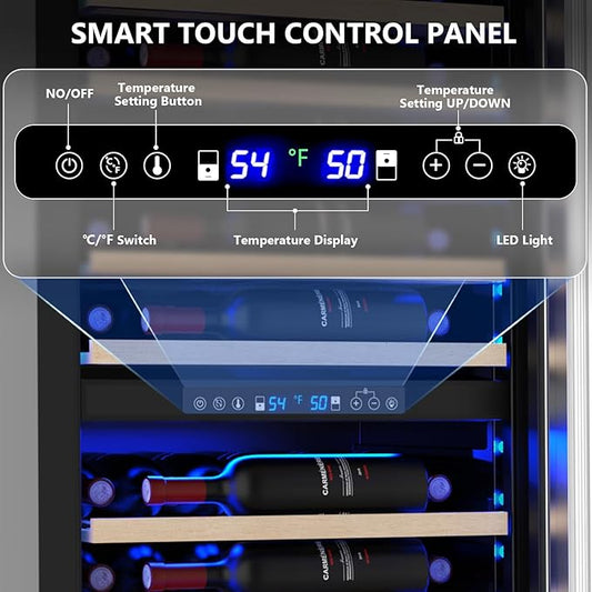 COWSAR 24 Inch Wine Cooler Drink Fridge, 105 Bottles Commercial Wine Fridge, Tall Freestanding/Built-in Beverage Refrigerator Glass Door with Removable Wooden Shelves, Blue LED Lights, Safety lock