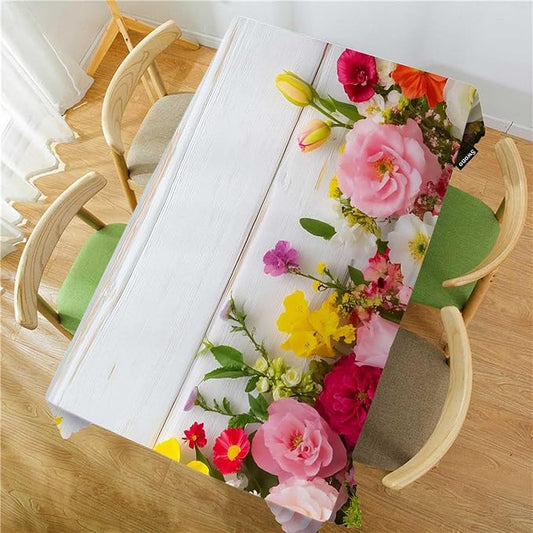 Swono Flowers Frame Tablecloths Colorful Peony Rose Flowers On Wooden Kitchen Dinning Tabletop Decoration, Polyester Table Cover for Indoor Outdoor 50x72 Inch Tablecloth