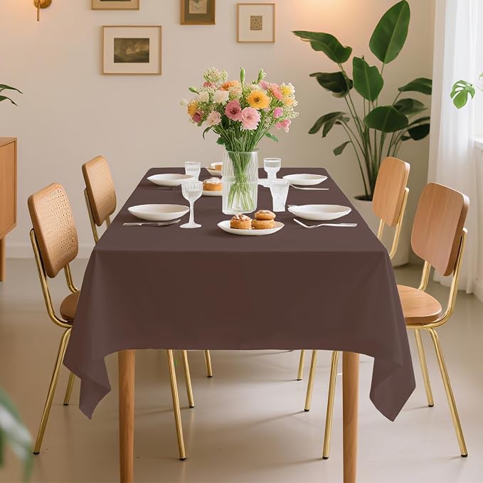 54 Inch X 100 Feet Plastic Table Cover Roll Premium Disposable Plastic Tablecloth for All Type/Shape Tables | Picnic, Party, Banquet, Birthdays, Weddings (Brown, 54 Inch X 100 Feet)