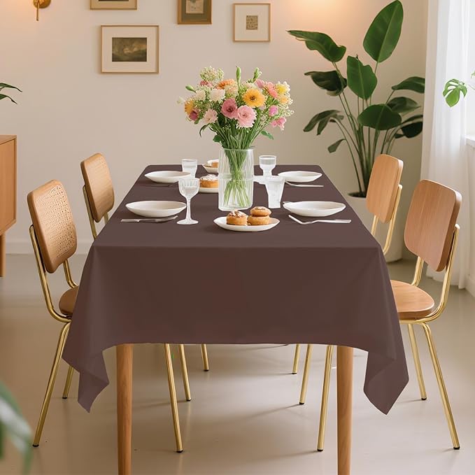 54 Inch X 300 Feet Plastic Table Cover Roll Premium Disposable Plastic Tablecloth for All Type/Shape Tables | Picnic, Party, Banquet, Birthdays, Weddings (Brown, 54 Inch X 300 Feet)